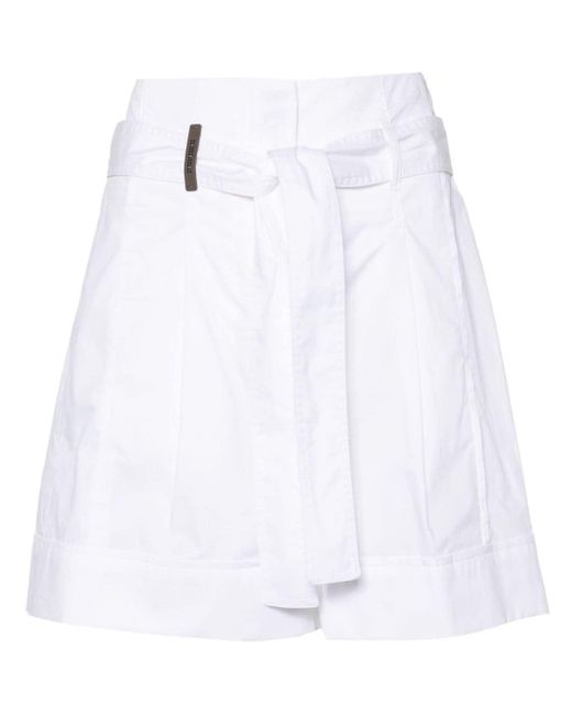 Peserico White Belted Poplin Shorts
