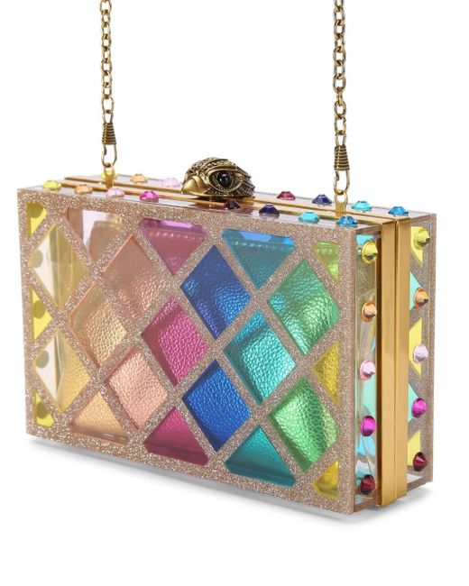 Kurt Geiger Gray Crystal Quilt Box Clutch