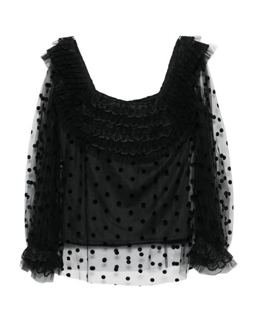 Gemy Maalouf ポルカドット レーストリム トップ Black