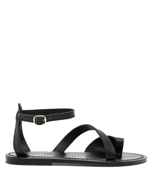K. Jacques Black Leather Cross-Strap Sandals