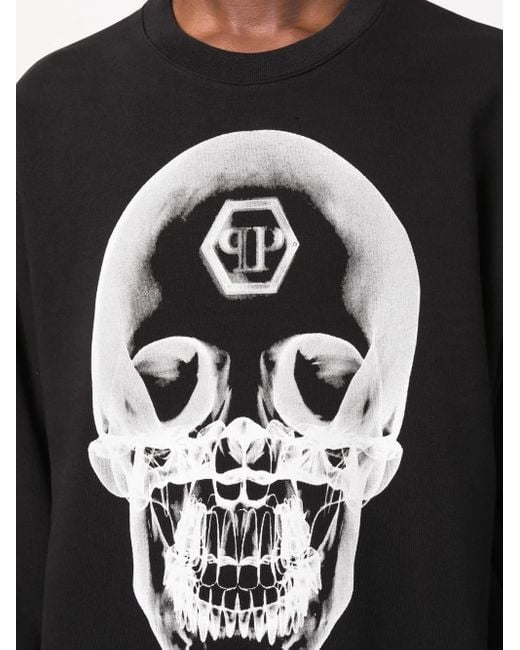 Philipp Plein Black Skull Print Sweatshirt for men