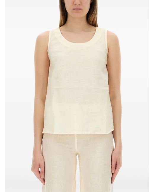 120% Lino Natural Linen Round-Neck Top