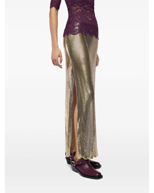 Rabanne Natural Metallic Mesh-Knit Long Skirt