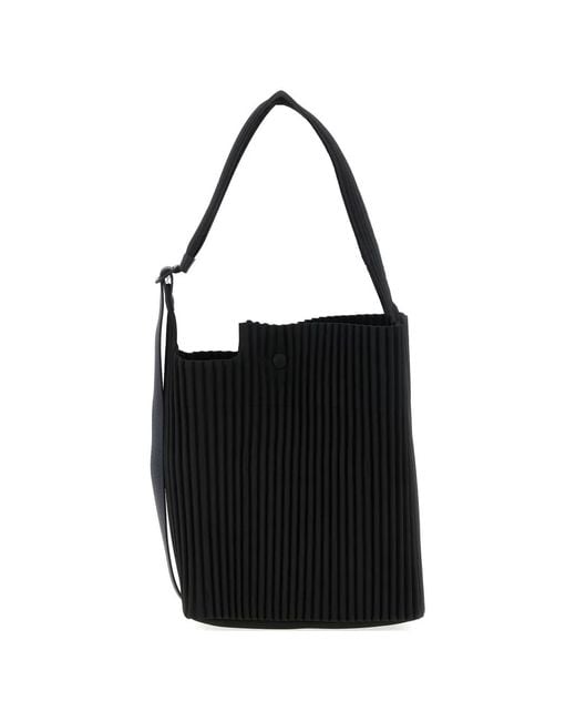 Homme Plissé Issey Miyake Black Pleated Asymmetric Tote Bag for men