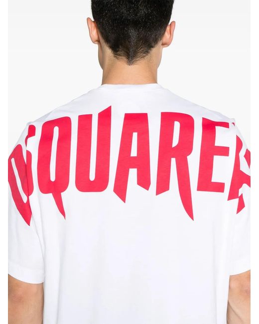 DSquared² White Logo-Print Cotton T-Shirt for men