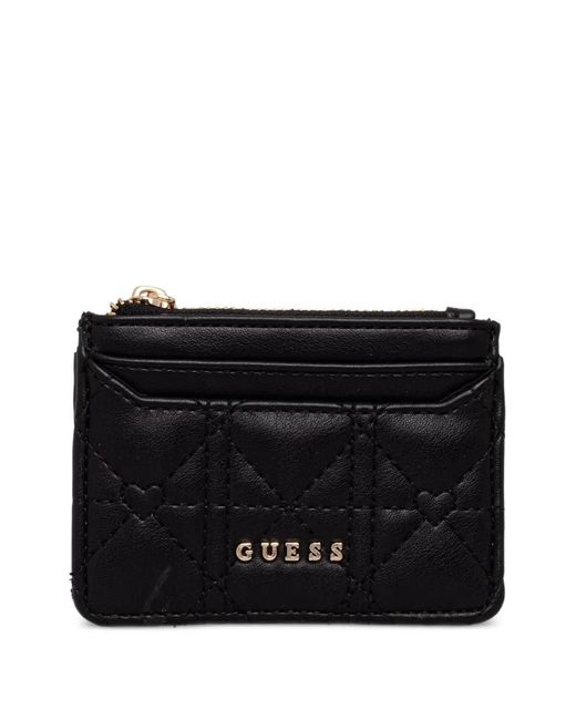 Guess Black Quilted Cardholder And Keychain Set