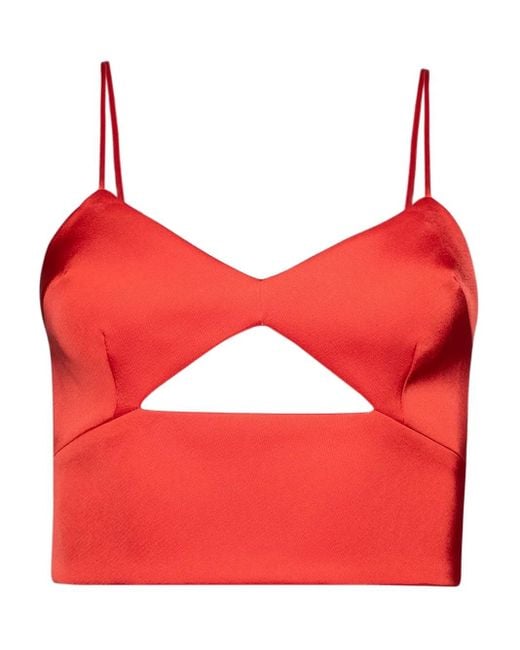 David Koma Red Cut-Out Spaghetti-Straps Top