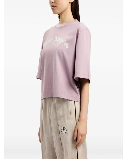Palm Angels Pink Curved Logo Boxy T-Shirt