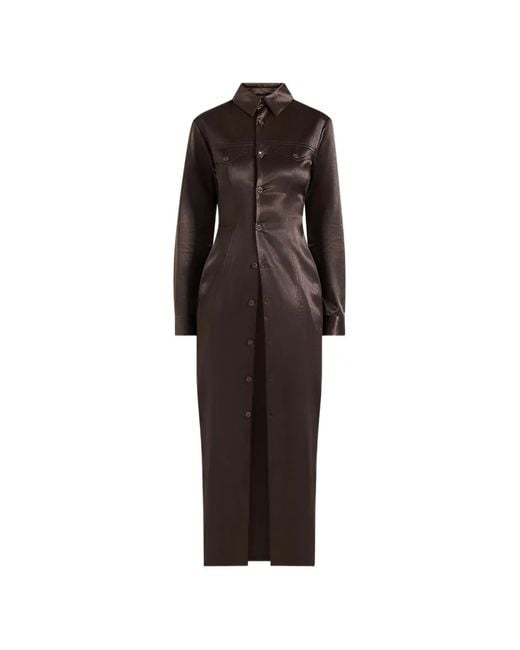 Manière De Voir Brown Etta Crinkled Satin Midi Shirt Dress