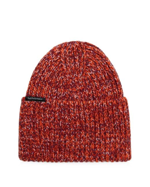 Peak Performance Red Ribbed-Knit Beanie Hat