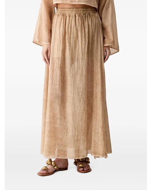 Haveone Natural Elasticated-Waistband Side-Slit Maxi Skirt