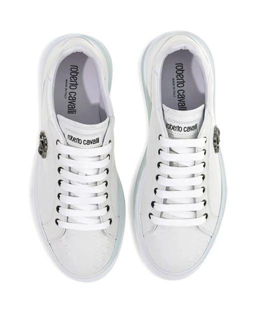 Roberto Cavalli White Logo-Plaque Low-Top Sneakers for men