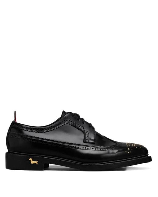 Thom Browne Black Spazzolato Leather Longwing Brogues for men