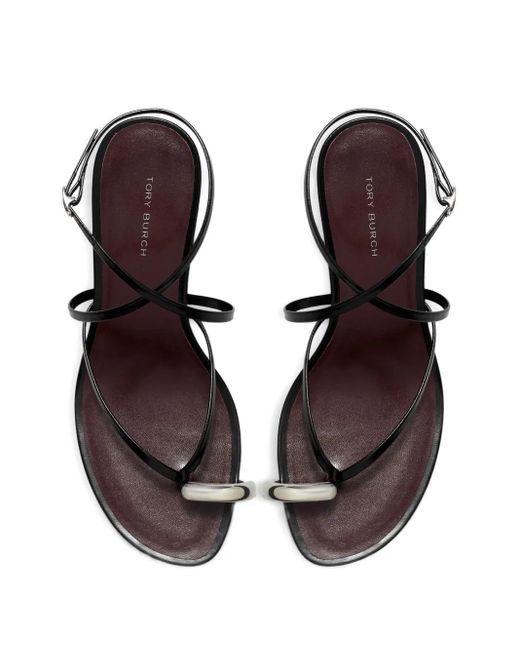Tory Burch Black Pierced Strappy Open-Toe Heels