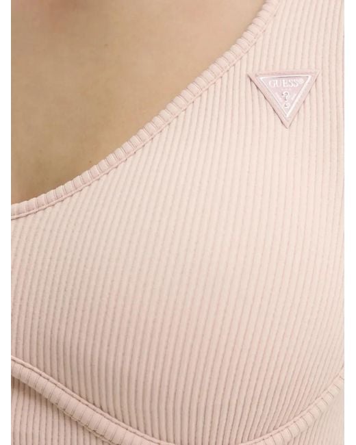 Guess Natural Ribbed V-Neck Top