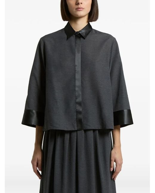 Peserico Black Satin-Trim Three-Quarter Sleeve Shirt
