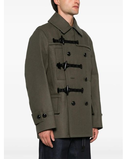 Sacai Green Wool Duffle Coat for men