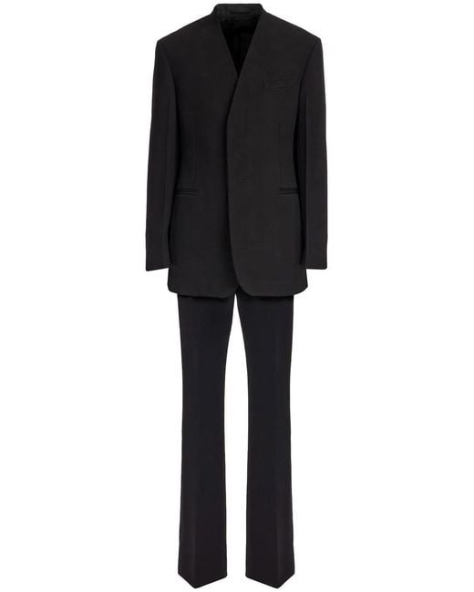 Ferragamo Black Collarless Single-Breasted Suit for men