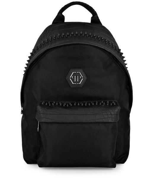 Philipp Plein Black Logo-patch Spike-studded Backpack for men