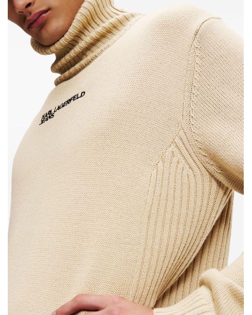 Karl Lagerfeld Logo Embroidered Turtleneck Sweater in Natural for Men Lyst UK