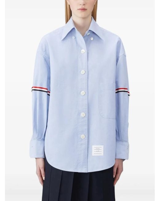 Thom Browne Blue Grosgrain-Trimmed Spread-Collar Shirt