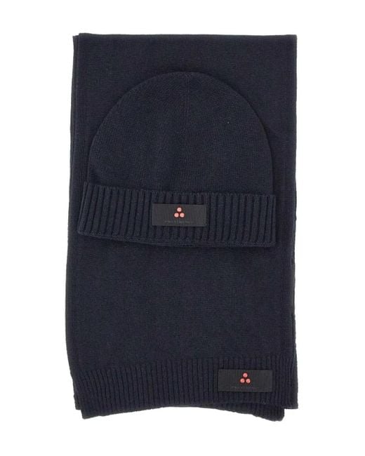 Peuterey Logo-patch Beanie Scarf Set Blue