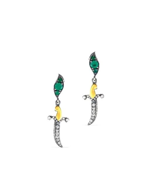 Sevan Bıçakçı White 24K Dagger Emerald And Diamond Drop Earrings
