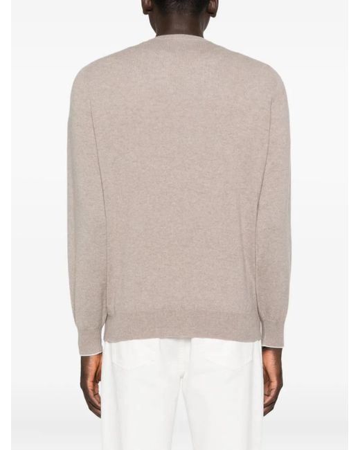 Brunello Cucinelli Natural V-Neck Cashmere Sweater for men