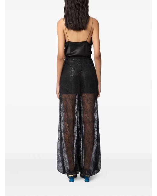 Nina Ricci Black Sequined-Lace Palazzo Pants