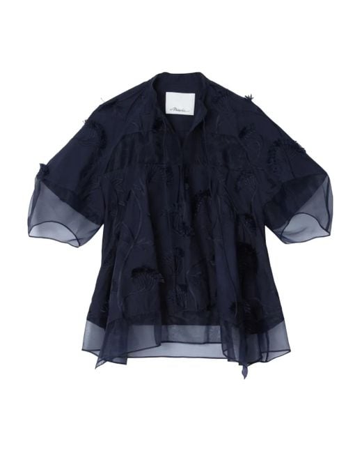 3.1 Phillip Lim Blue Embroidered Ruffled Blouse