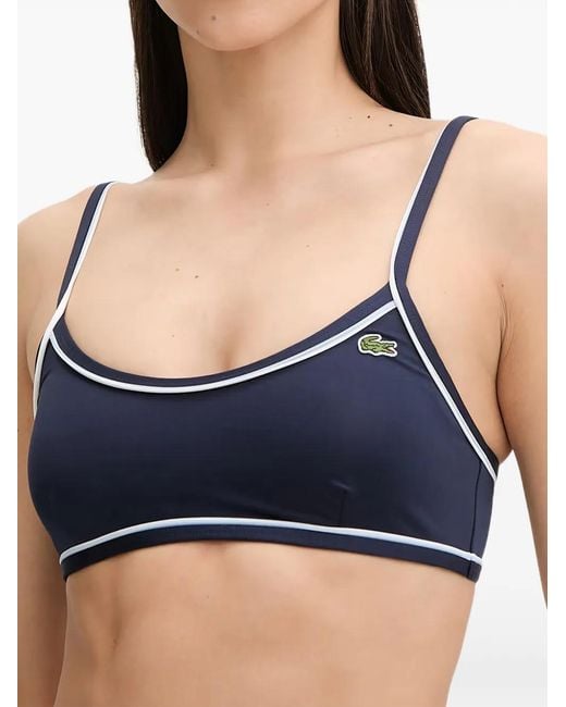 Lacoste Blue Piped-Trim Logo-Patch Bikini Top