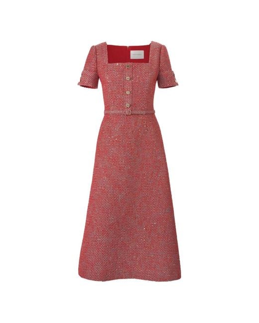 Carolina Herrera Red Robe Évasée En Maille Métallisée