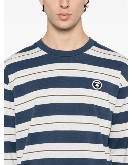 Aape By A Bathing Ape Blue Logo-Appliqué Striped T-Shirt for men