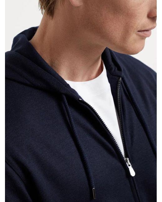 Brunello Cucinelli Blue Cashmere-Silk-Blend Hoodie for men
