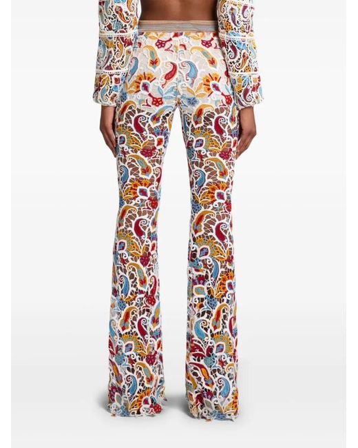 Etro White Knit Lace Flared Pants