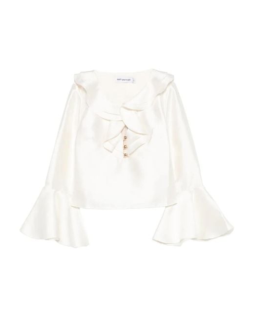 Self-Portrait White Taffeta Ruffled Blouse