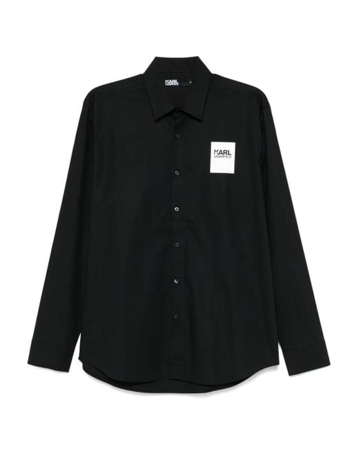 Karl Lagerfeld Black Logo-Patch Shirt for men