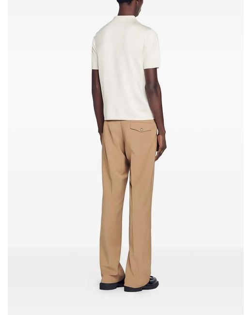 Sandro White Short-Sleeve Knitted Polo Shirt for men