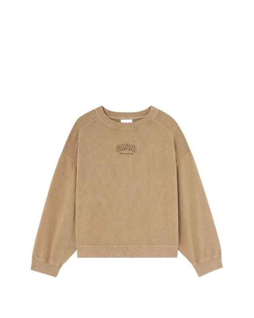 Ganni Natural Essentials Crewneck With Washed Effect