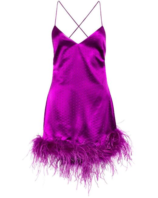retroféte Purple Susana Feather-trim Satin Minidress