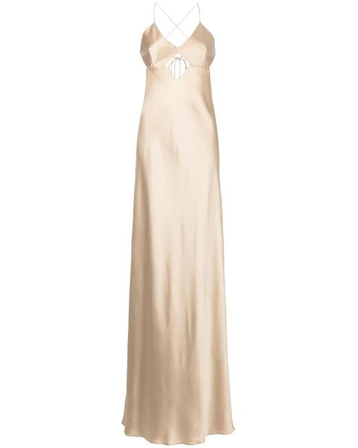 Michelle Mason Natural Cut-Out Detail Silk Gown