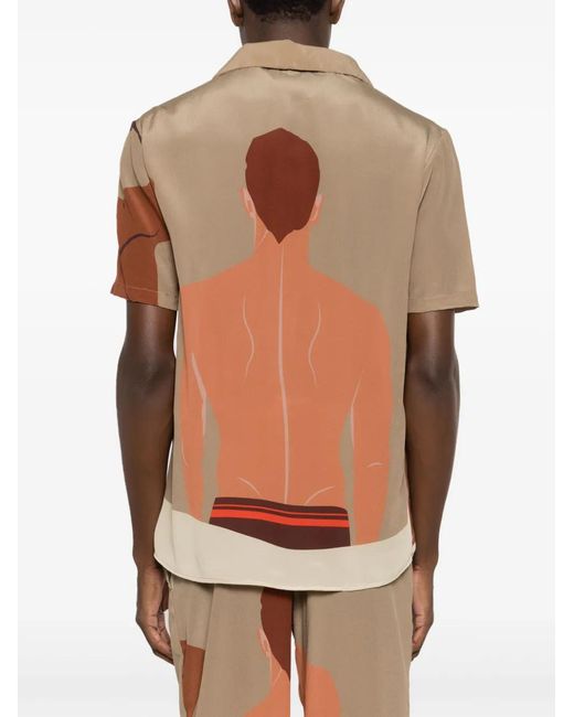 Amir Slama Brown Graphic-Print Silk Shirt for men