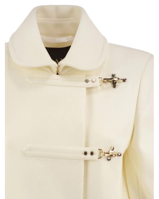 Fay White Caban 3-Ganci-Fastening Single-Breasted Coat