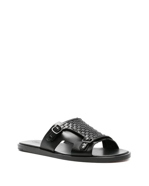 Santoni Black Duo Leather Slides for men