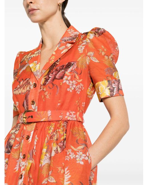 Zimmermann Orange Matchmaker Midi-Hemdkleid mit Blumen-Print