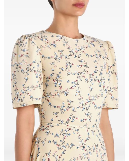 POST MERIDIEM Natural Puff-Sleeve Floral Midi Dress
