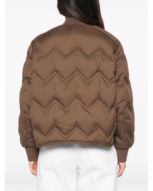 ERMANNO FIRENZE Brown Chevron-Quilted Logo-Patch Jacket