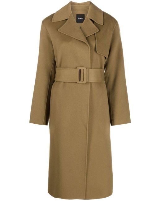 Theory Belted Cashmere Coat in Green | Lyst