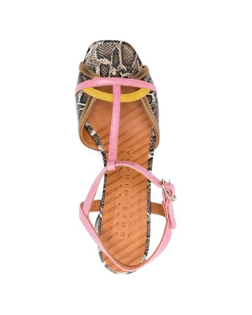 Chie Mihara Pink Ryejo T-Strap Snake-Effect Leather Sandals