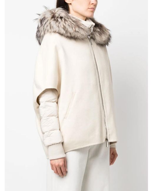 Moorer Natural Layered Shearling-Collar Puffer Jacket